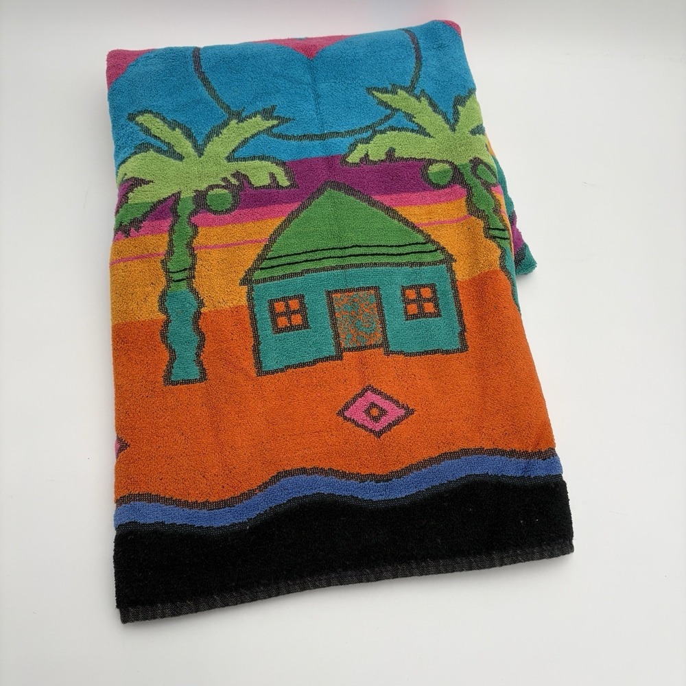 Royal Terry Beach Towel House Palms Brazil 60x36" Vintage Vibrant Colors Boho